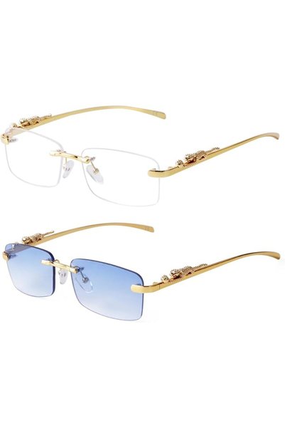 GENERAL JUDOO Retro Rimless Rectangle Sunglasses for Men Women Trendy Framele...