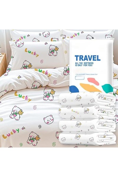 Yelajoy Disposable Travel Bedding Set, Lucky Bear Print, Thickened SMS Fabric...