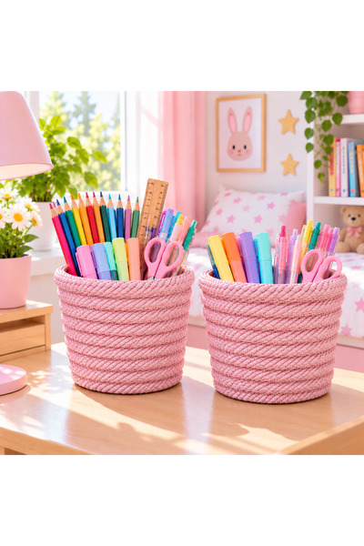 EGE ÖRGÜM 12X11 cm Mini 2-Piece Multi-Purpose Wicker-Look Mesh Basket, Pen Ho...