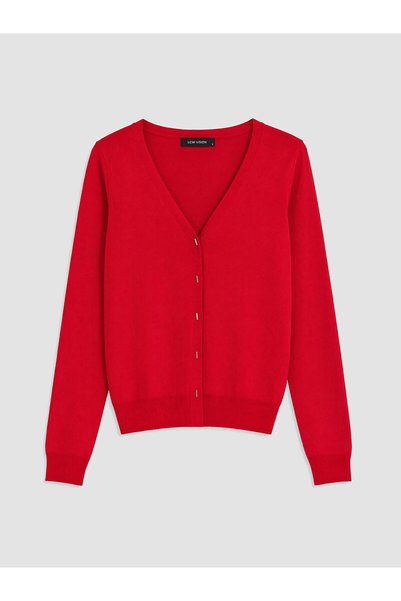 LC Waikiki Lcw Vision Red Knitwear Plain Women's Cardigan with Nevavm Difference