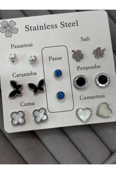 MODA 7 Pairs Weekly Earring Set - Multiple Earrings with Butterfly, Clover, H...
