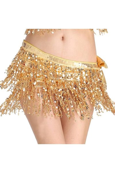 JOYZZZ Tassel Hip Scarf, Belly Dance Costume with Sequins and Fringe, Sparkly...