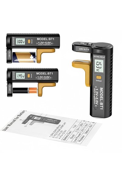 EXCEFORE جهاز اختبار البطاريات وفاحص الجهد العالمي مع شاشة LCD لبطاريات AA وA...