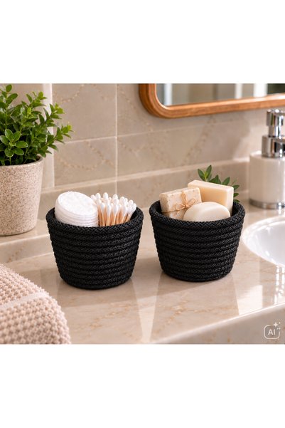 ÖRGÜM 2-Piece Mini Wicker Look Basket 8X6 cm – Multi-Purpose Bathroom Organiz...