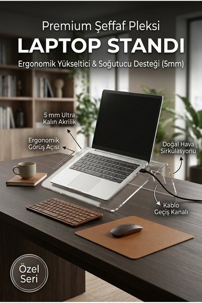 Multi Reklam Premium 5mm Şeffaf Pleksi Laptop ve Monitör Yükseltici Stand - E...