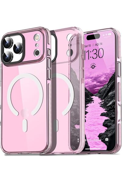 GENERAL جراب هاتف AICase نيون وردي شفاف لهاتف iPhone 17 Pro Max، تصميم عصري ل...