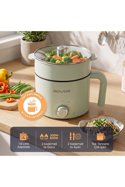 Pikas ROVOS RV-5100 Elektrikli Mini Tencere 1,8 L, Buharlı Pişirme Aparatlı, ...
