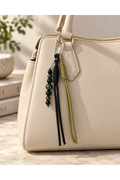 Kumru Studio Black-Green Bead Detailed Bag Charm