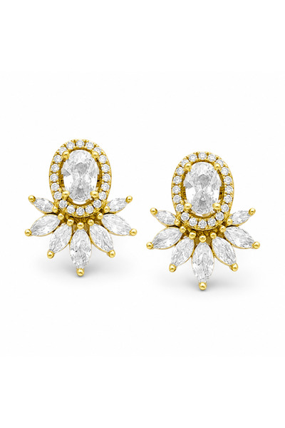 OEM Cercei din argint 925 placați cu aur galben 18K cu zirconiu oval și evant...