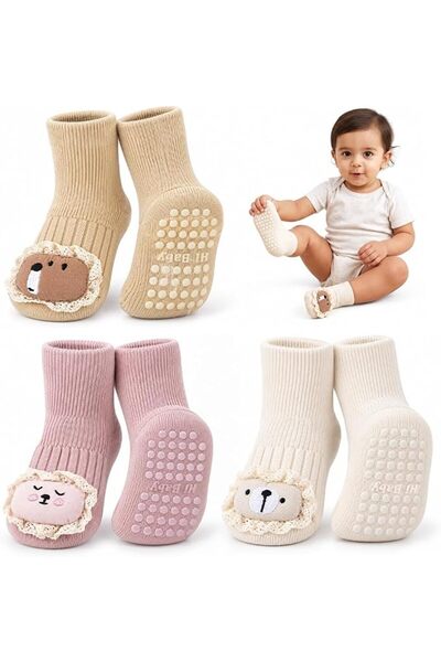 ELEPHANTBOAT ® Baby Toddler Non-Skid Crew Socks, Girl Boy, 6 Infant newborn f...