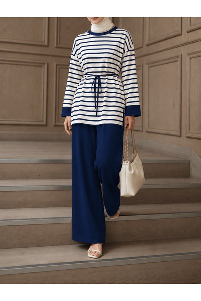 Hepsi Moda Striped Trouser Suit - 0221 - Navy Blue