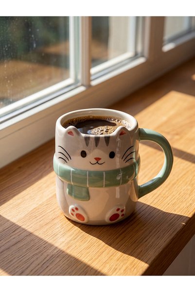 LC Waikiki Quality Pieces from Çelebi Store Ceramic Mug with Cat Figure 420 ml