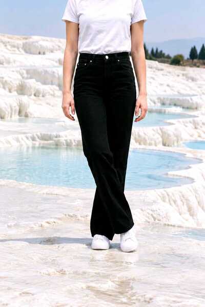 hies Wide Leg Kadın Jeans - Yüksek Bel, Likralı, Bol Paça, Esnek Palazzo Kadın Kot Pantolon