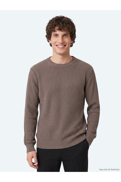 Kip Mink Crew Neck Patterned Cotton Blended Sweater Sweater