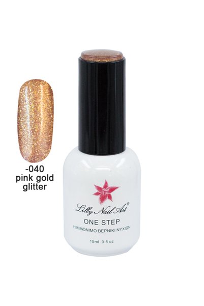 NO BRAND Ημιμόνιμο μανό one step 15ml - Pink gold glitter [40504001-040]