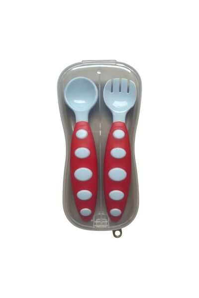 XinRui Set Tacâmuri Copii cu Cutie, Lingură și Furculiță Ergonomice, Roșu/Alb...