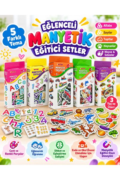 The Monarch Co 5'li Manyetik Eğitici Oyun Seti - Alfabe, Sayılar, Hayvanlar, ...