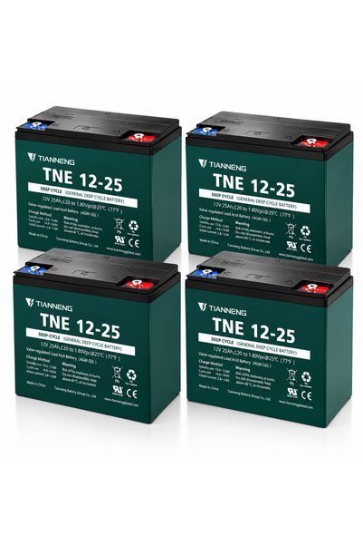 Tianneng بطارية TNE 12 فولت 25 أمبير ساعة AGM GEL ذات دورة عميقة، مجموعة من 4...