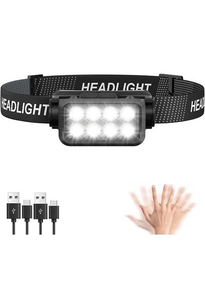 MASROO Rechargeable Headlamp Flashlight, 8 LED 2500 Lumen Ultra-Light Bright ...