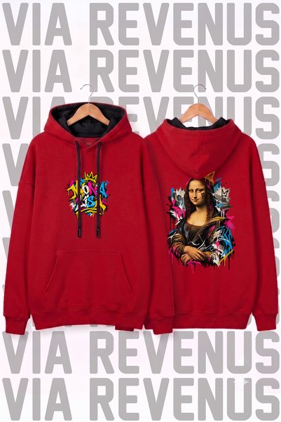 Vordevia Mona Lisa Art Printed Unisex Wide Fit Hooded Hoodie Sweatshirt