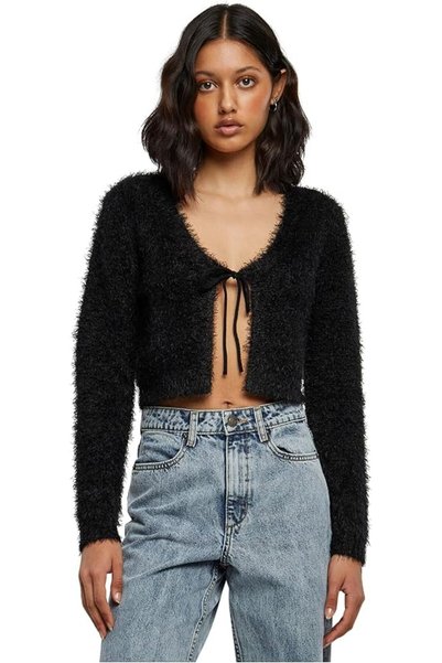 Urban Classics Women's Ladies Tied Cropped Feather Cardigan Cardigan Sweater