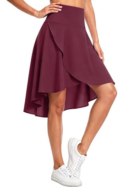 THE GYM PEOPLE Women's High Waist Wrap Skorts High Low Flowy Midi Skirt