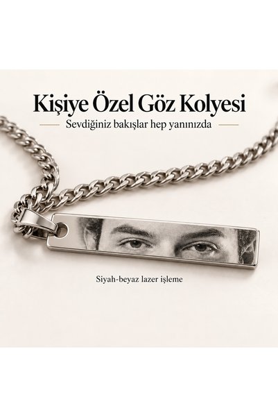 Hediyen Bende Kişiye Özel Göz Fotoğraflı Lazer İşlemeli Kolye – Zincirli Dikd...
