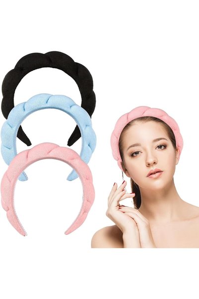 Arabest Terry Cloth Spa Headband Set for Face Washing, Skincare in Multiple C...