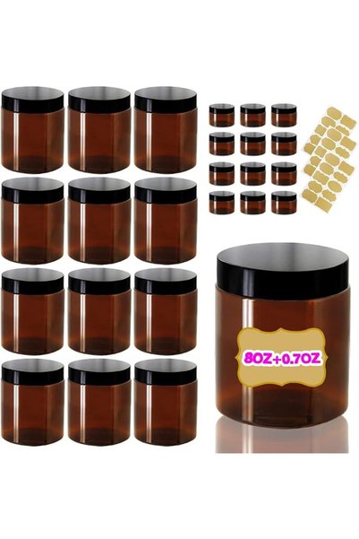 GENERAL 12pcs 8oz 250ml Amber Plastic Jars with Lids + 12pcs 20g Sample Pots