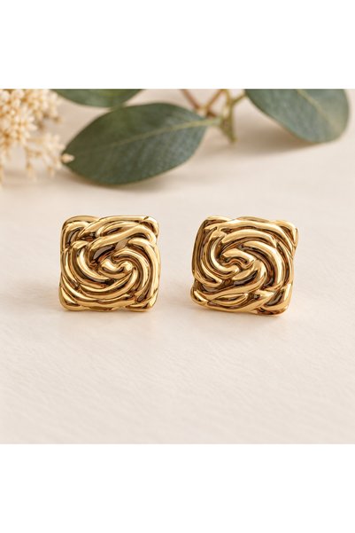 GlaMLo Accessories Cercei pătrați din oțel inoxidabil cu model spiralat, auri...