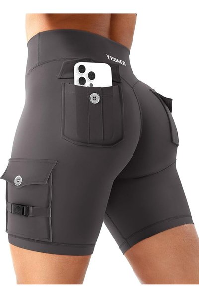 GENERAL YEOREO CoreFlex Women Workout Biker Shorts with Cargo Pockets Hidden ...
