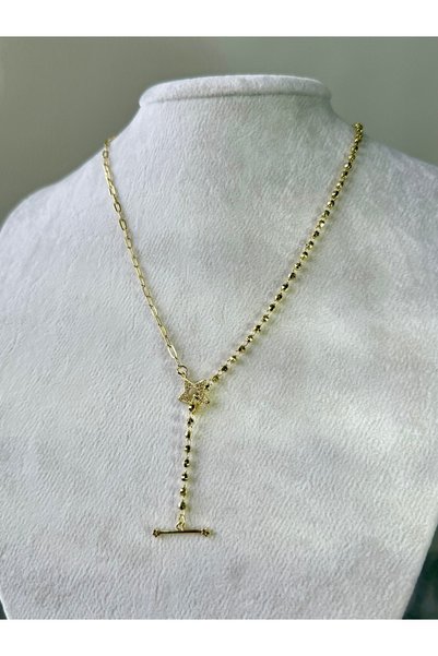 Merishe Jewerly قلادة على شكل حرف Y من الفولاذ الذهبي من يلدز