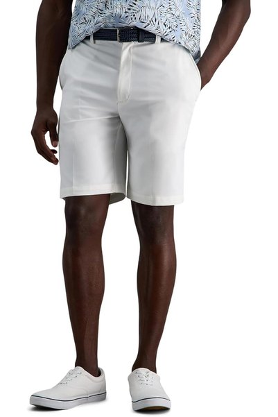 Haggar Men's Cool 18 Pro Straight Fit Stretch Solid Flat Front Short, khaki, 42