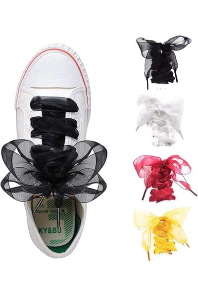 GENERAL 4 Pairs Chiffon Shoelaces, 4cm Wide Soft Snow Yarn Flat Laces Suitabl...