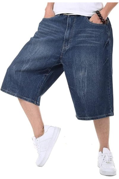 GENERAL شورت جينز فضفاض للرجال من كينغهوا، شورت دينيم كاجوال بقصة واسعة لأسلو...