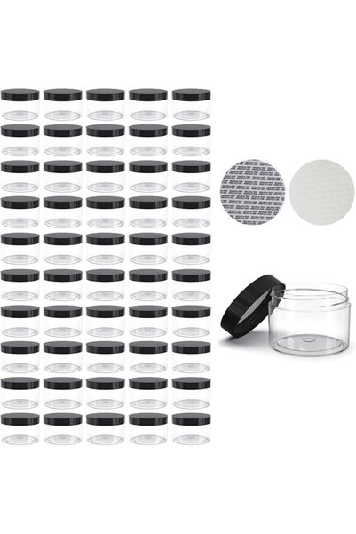 GENERAL 50 Pieces 2oz Plastic Jars with Lids Clear Round Cosmetic Container E...