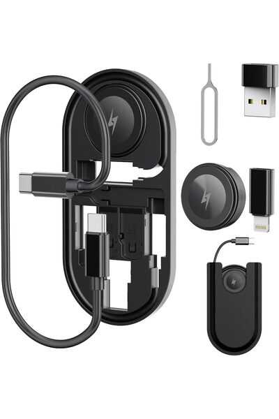 TERRIFI طقم كابل شحن متعدد المنافذ USB مع محول طاقة 60 واط وشاحن لاسلكي مدمج ...