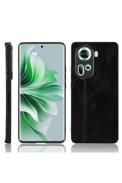 BURAQ غطاء حماية لهاتف OPPO Reno 11 5G Global بنمط جلد البقر المخيط (أسود)