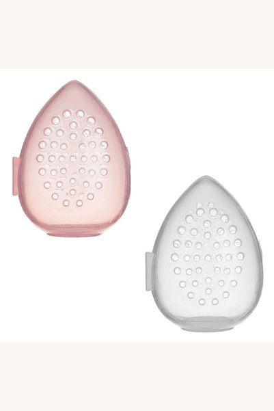 Comerivo Dispenser cu perforatii pentru bureti machiaj, roz si transparent, 2...