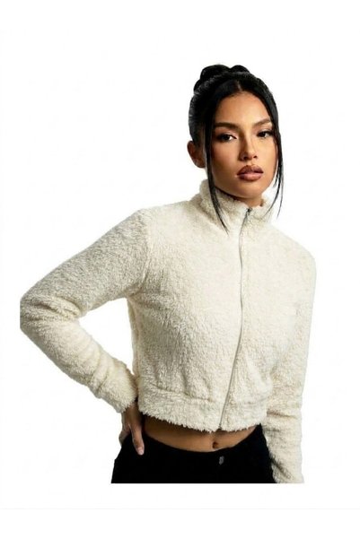 Rosy Live in style Crop top de damă din țesătură de pluș, cu fermoar frontal,...