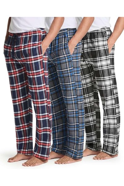 Real Essentials mens فلانيل pajama-bottoms (pack of 3)