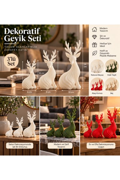 profbag Dekoratif Geyik Biblo Seti 3’lü Set Modern Ev ve Ofis Dekorasyonu