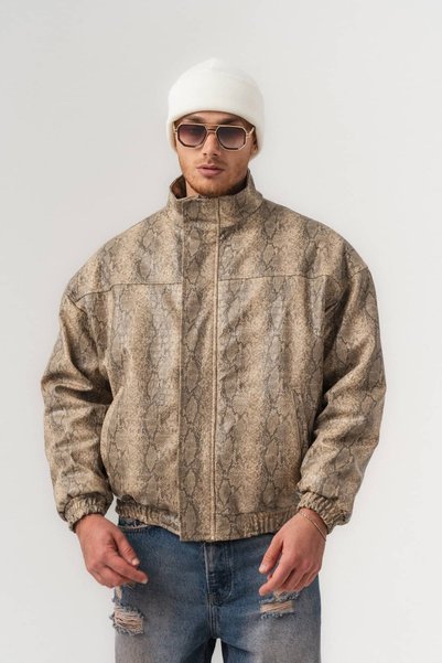 go gang own Serpent Snakeskin Patterned Zippered Men's Jacket