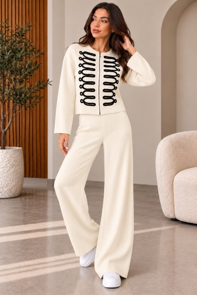EGEMS TRİKO Women's Stylish Accessory Detailed Double Knitwear Detail