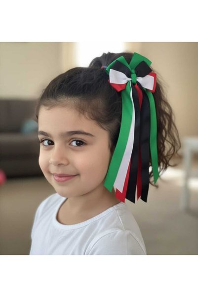 Daddy's Angel UAE National Day Hair Bow Accessory, Red and Green Bow Tie with...