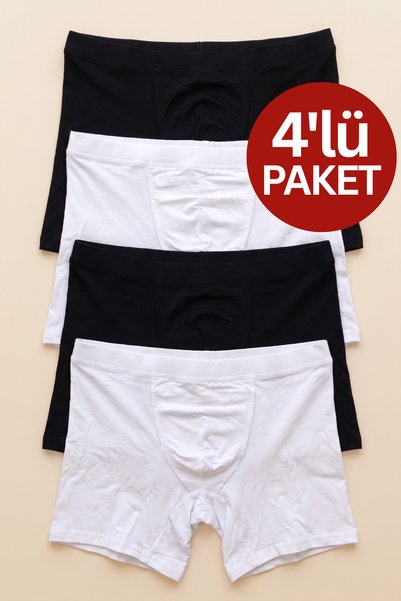Miloja 4'lü Paket Siyah Beyaz Esnek Pamuklu Boxer Seti - Klasik Kesim Rahat İç Çamaşırı