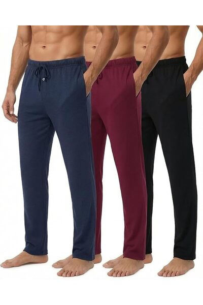 Real Essentials mens فلانيل pajama-bottoms (pack of 3)