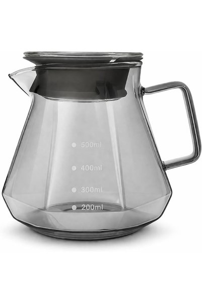 Generic إبريق قهوة زجاجي V60 - سعة 600 مل - مقاوم للحرارة - تصميم أنيق مع مقب...