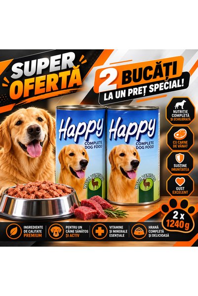 Generic Brand Happy Premium Υγρή Τροφή Σκύλου με Κρέας Θηραμάτων, 2 x 1240 γρ...