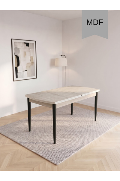 Colak mobilya 80x130 Açılabilir MDF Traverten Yemek Masası Siyah Metal Ayak